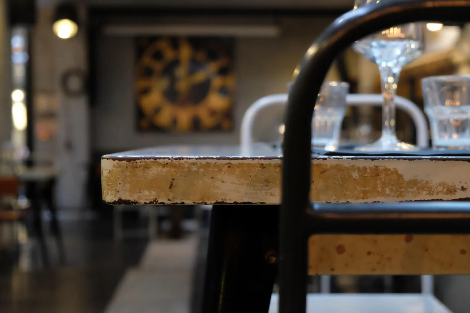the dining room at Urbana 47, with its recovered furniture